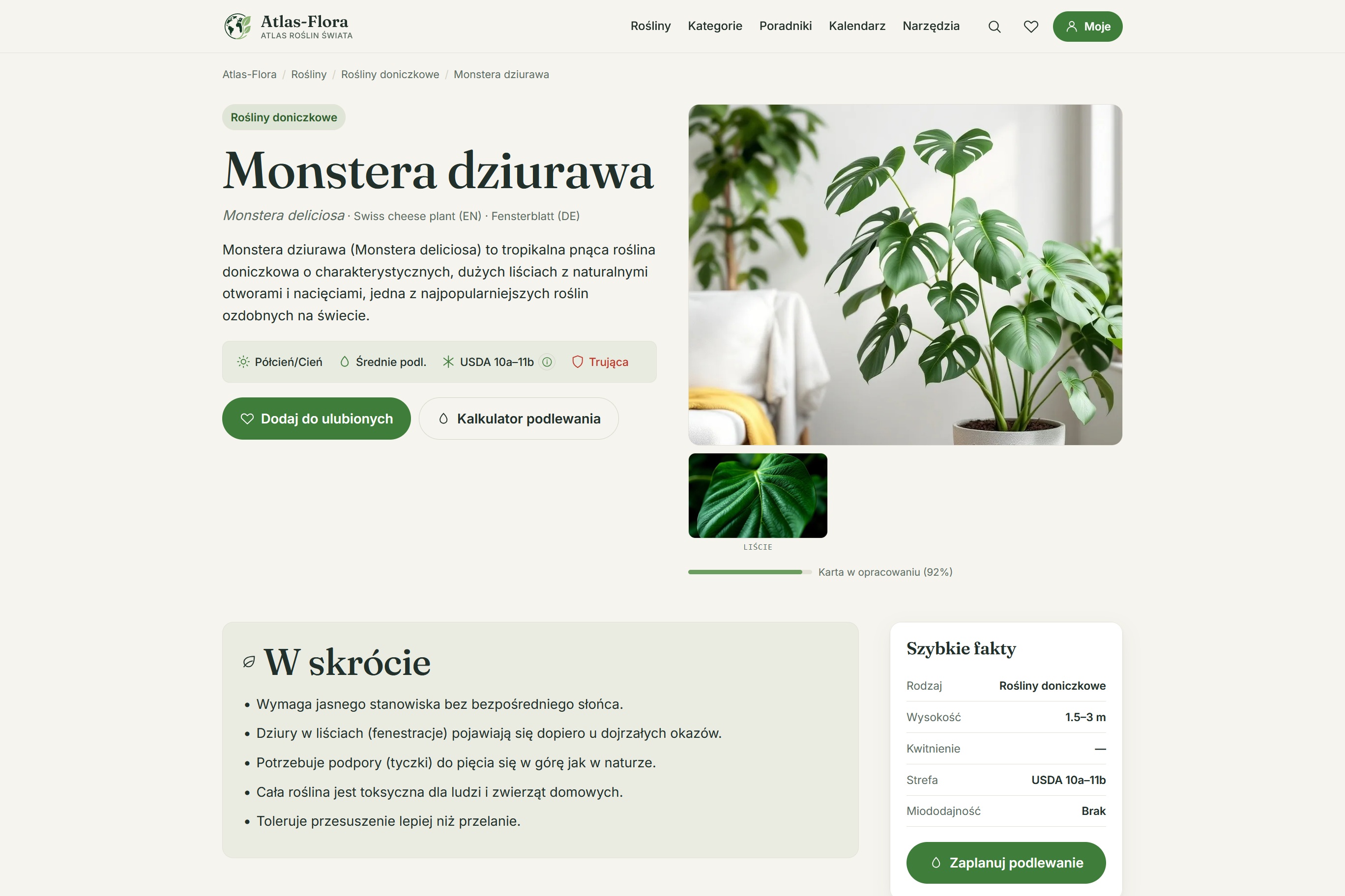Karta gatunku w Atlas-Flora z danymi botanicznymi